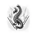 A majestic Western dragon coils around skeletal clockworks, adorned with Japanese spider lilies amidst a industrial back tattoo design idea