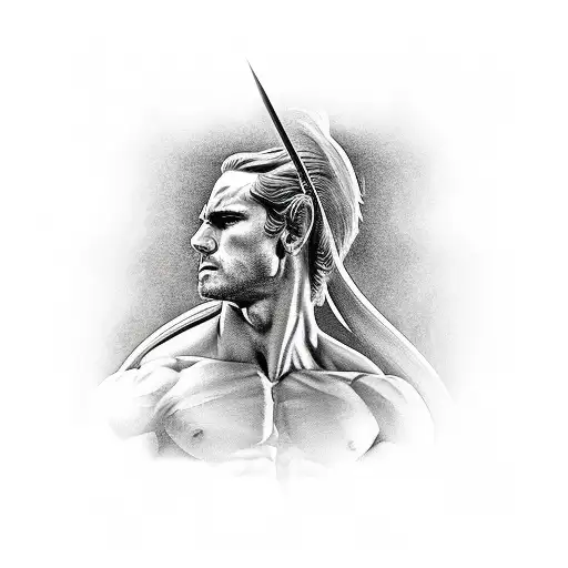 achilles fighting pose tattoo design idea