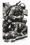 soldier kneeling over wounded comrade tattoo design idea