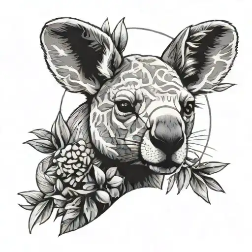 a kangaroo, koala and the sydney opera house with a eucalyptus wreath  tattoo design idea
