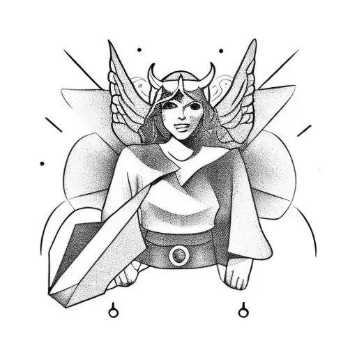 a devil rolling dice, with an angel rollin her eyes standing behind tattoo design idea