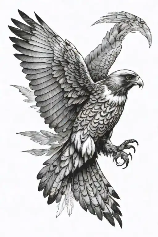 perigrine falcon spreading wings tattoo design idea