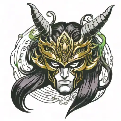 saint seiya libra japanese demon mask tattoo design idea