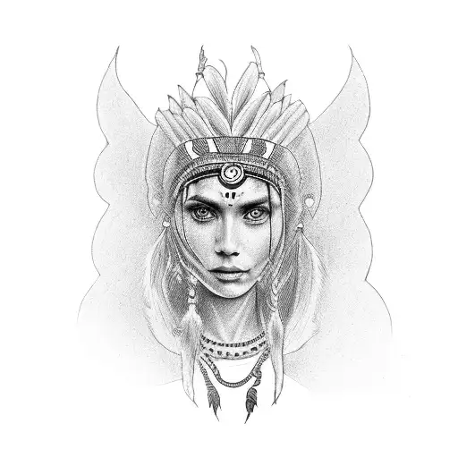 indígena brujo Anciano de pelo largo con detalles del rostro  tattoo design idea