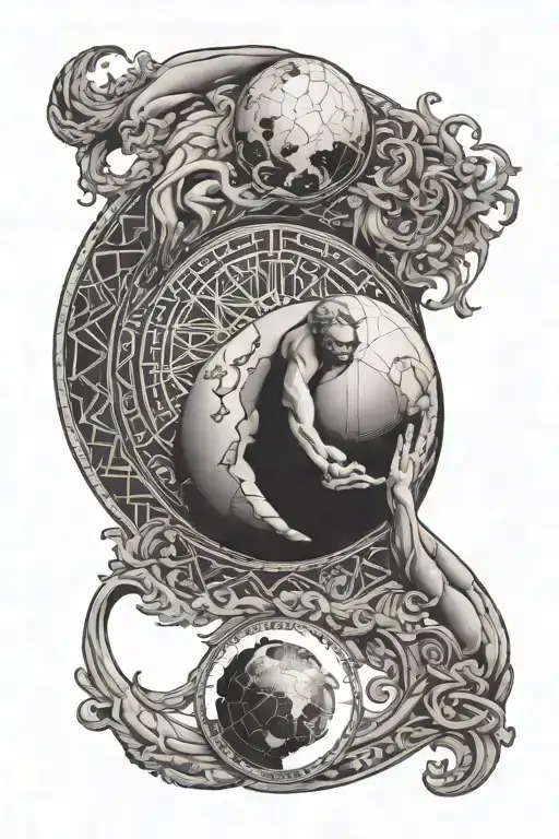 atlas holding the world as a mandala ying yang symbol tattoo design idea
