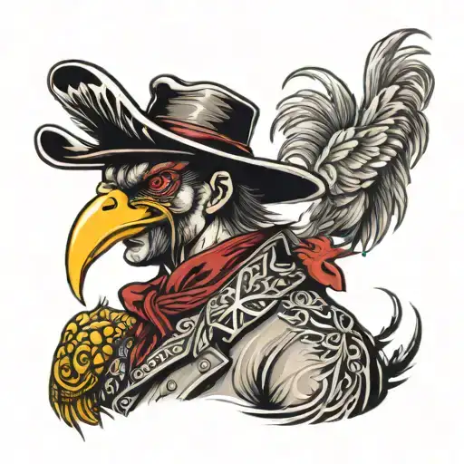 bandit cowboy with fighting roosters  tattoo design idea