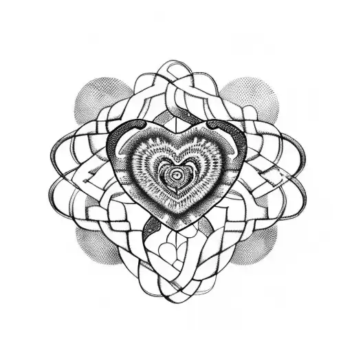 An infinity symbol with a heart on the infinity line, featuring a turtle with tribal details inside it, surrounded by plumeria flowers and soft sea waves tattoo design idea