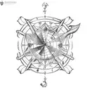 Sailor navigating through a sea of tallships tattoo design idea