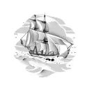 Sailor navigating through a sea of tallships tattoo design idea