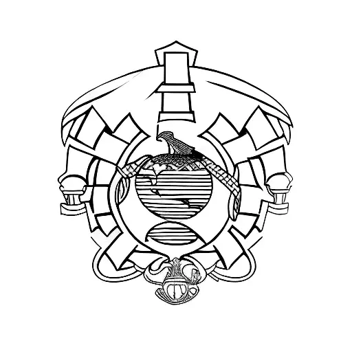 An abstract representation of the Marine Corps emblem with a touch of nature elements tattoo design idea