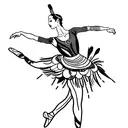 A ballet dancer gracefully balancing on one leg with vibrant red and purple feathers surrounding her tattoo design idea