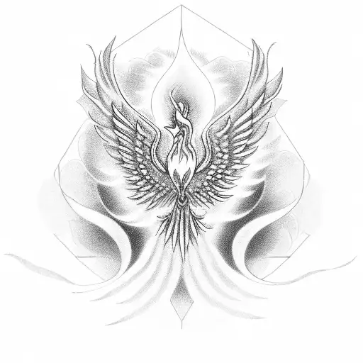 Phoenix rising from lotus flower and rising towards indian aum tattoo design idea