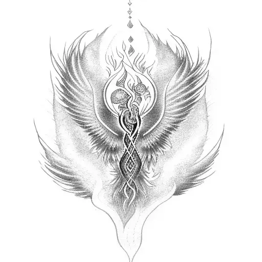 Phoenix rising towards indian aum tattoo design idea