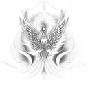 Phoenix rising from lotus flower and rising towards indian aum tattoo design idea