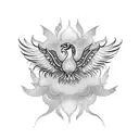 Phoenix rising from lotus flower and rising towards indian aum tattoo design idea