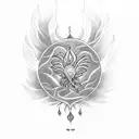 Phoenix rising from lotus flower and rising towards indian aum tattoo design idea