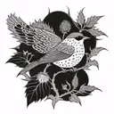 thistle and thrush bird tattoo design idea