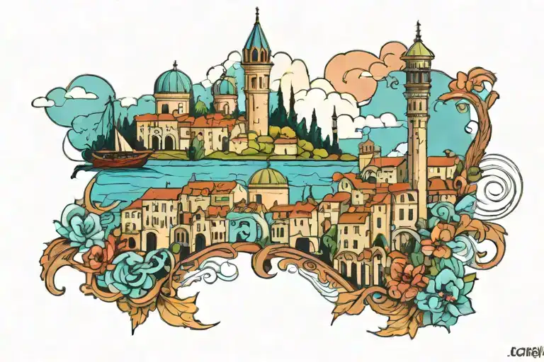 city naples and istanbul tattoo design idea