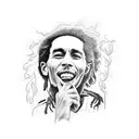 Bob Marley lyrics intertwined with flames and smoke in a graffiti-style font tattoo design idea