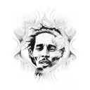 Bob Marley lyrics intertwined with flames and smoke in a graffiti-style font tattoo design idea