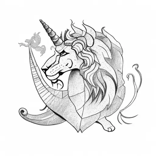 Lion, unicorn, welsh dragon, and irish harp tattoo design idea