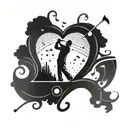 A silhouette of a professor playing golf with musical notes floating around tattoo design idea