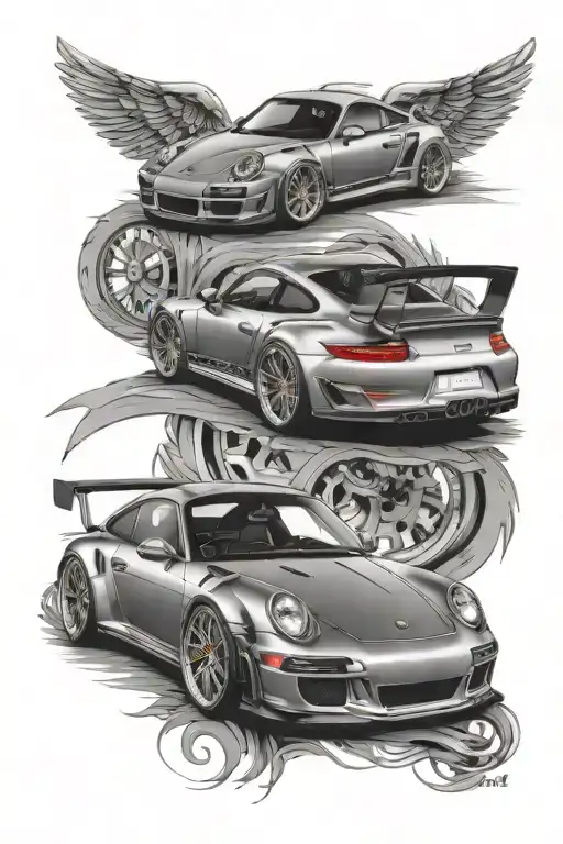 Porshe GT3 RS & BMW E30,Two brothers tattoo. tattoo design idea