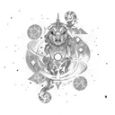 Galaxy with constellations forming the shape of the client's zodiac sign (Capricorn & leo) surrounded by stars tattoo design idea