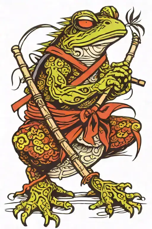frog samurai with bamboo back ground tattoo design idea