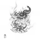 chinese wok with smoke and flame devil tattoo design idea