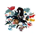 Shark, Dragon, Penguin, Spider tattoo design idea