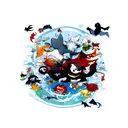 Shark, Dragon, Penguin, Spider tattoo design idea