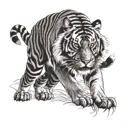  full body tiger prowling   tattoo design idea