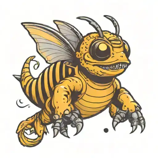 dinosaur flying a bumblebee cute tattoo design idea