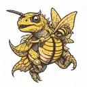 dinosaur flying a bumblebee cute tattoo design idea