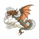 The design appears to feature a dragon, surrounded by clouds and waves in a traditional japanese sleeve style tattoo design idea