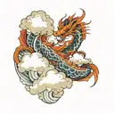 The design appears to feature a dragon, surrounded by clouds and waves in a traditional japanese sleeve style tattoo design idea