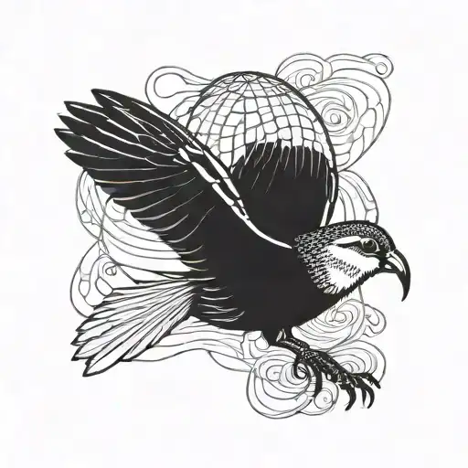parachute kiwi bird flying tattoo design idea