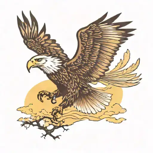An eagle soars at sunset, embodying my spirit—forever vigilant, guiding me through life's journey, a silent observer of  tattoo design idea