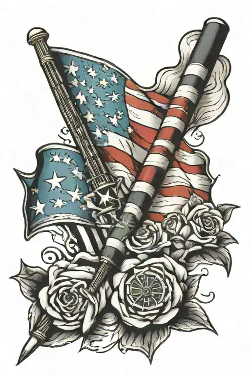 American flag and pool cue tattoo design idea