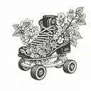 A roller skate surrounded by wildflowers and vines tattoo design idea