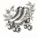 A roller skate surrounded by wildflowers and vines tattoo design idea