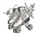 A roller skate surrounded by wildflowers and vines tattoo design idea