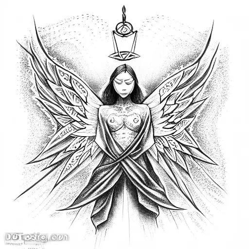 an angel lifting the Gold symbol from "Red Rising" tattoo design idea