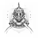 A firefighter battling flames with a Viking helmet tattoo design idea