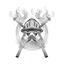 A firefighter battling flames with a Viking helmet tattoo design idea
