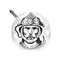 A firefighter battling flames with a Viking helmet tattoo design idea