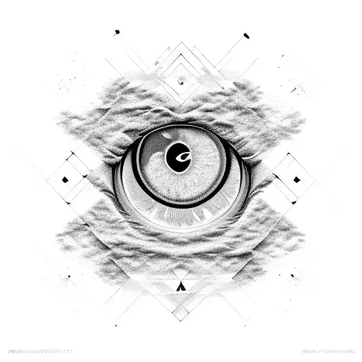 A surrealistic collage of various eye shapes and sizes, forming a cosmic galaxy tattoo design idea