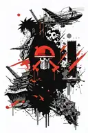 travel tattoo + one piece anime tattoo design idea