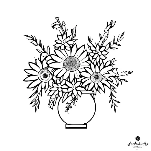  bouquet of roses, daffodils, violets and daisies connected to this word جاسمين tattoo design idea
